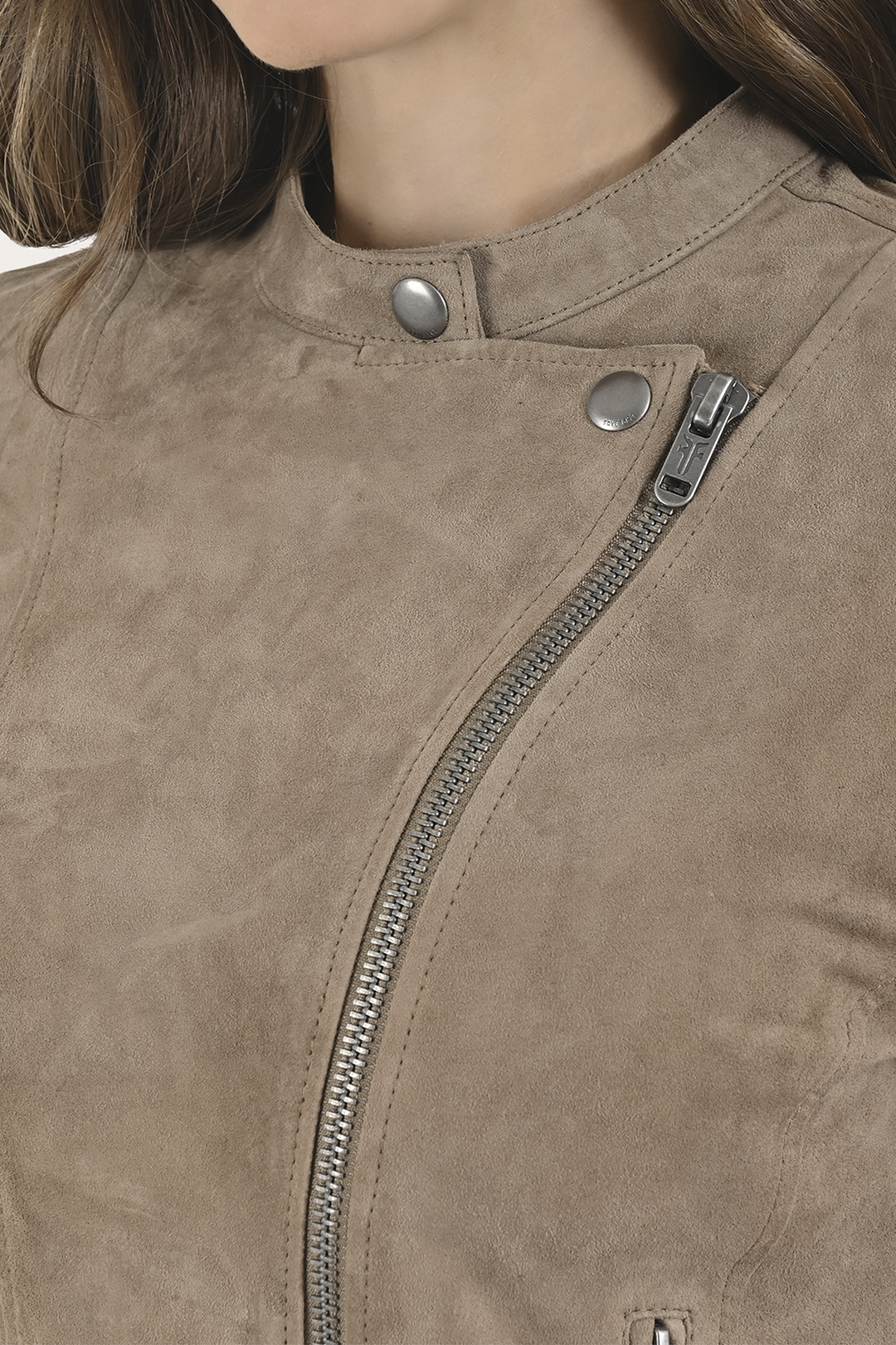 Frye Women’s Taupe Jace Hybrid Biker Racer Suede Jacket / Taupe
