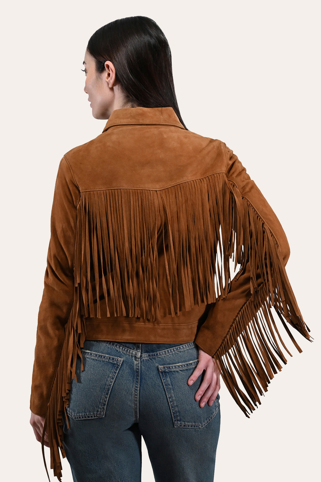 Frye Women’s Medium Brown Nash Fringed Suede Trucker Jacket / Medium Brown