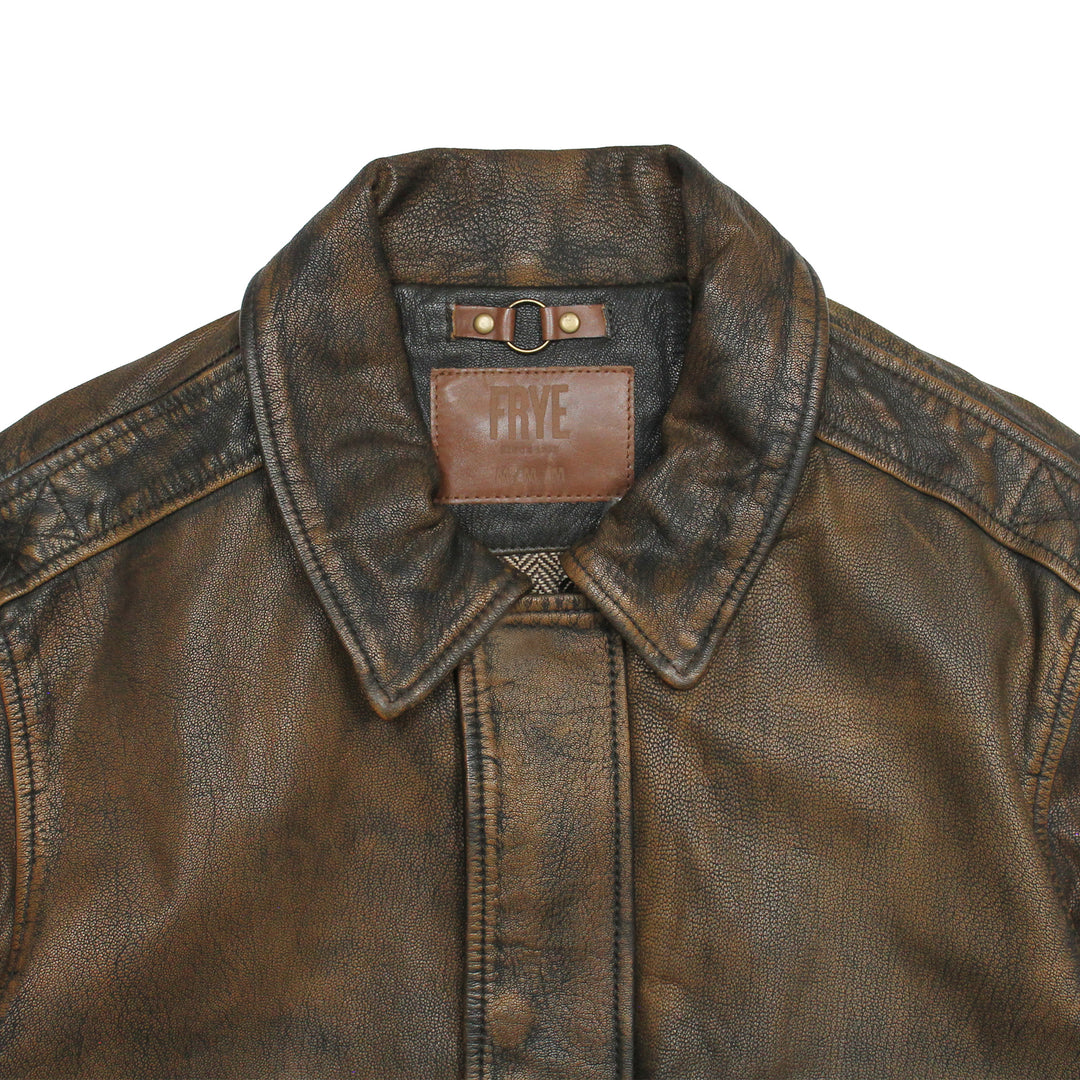 Frye Men’s Brown Beige Nebraska Bomber Leather Jacket / Brown/Beige