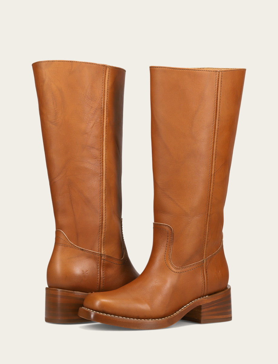 Frye Women's Saddle Campus 14L Wide Calf Boots / Saddle