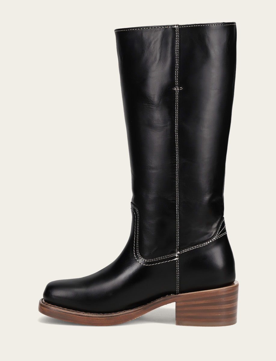 Frye Women's Campus 14L Jet Black Wide Calf Boots / Jet Black