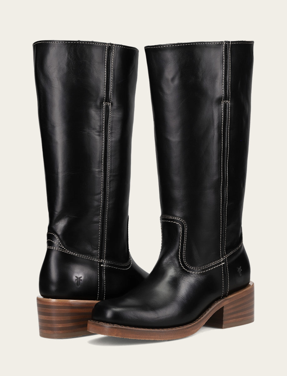 Frye Women's Campus 14L Jet Black Wide Calf Boots / Jet Black