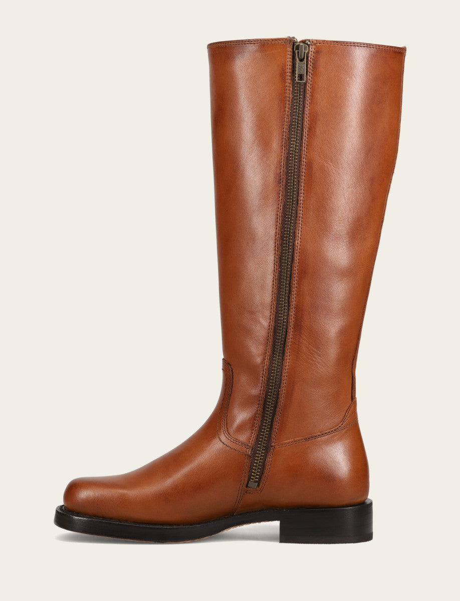 Frye Women's Cognac Campus Low Heel Tall Riding Wide Calf Boot / Cognac