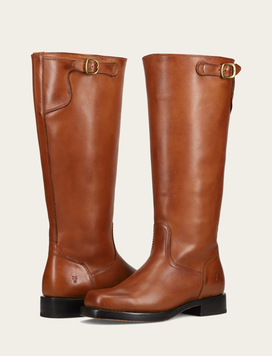 Frye Women's Cognac Campus Low Heel Tall Riding Wide Calf Boot / Cognac
