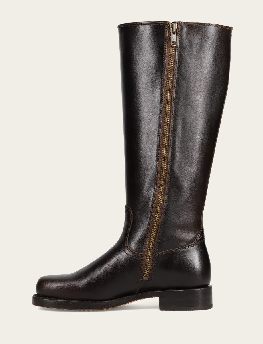 Frye Women's Bourbon Campus Low Heel Tall Riding Wide Calf Boot / Bourbon