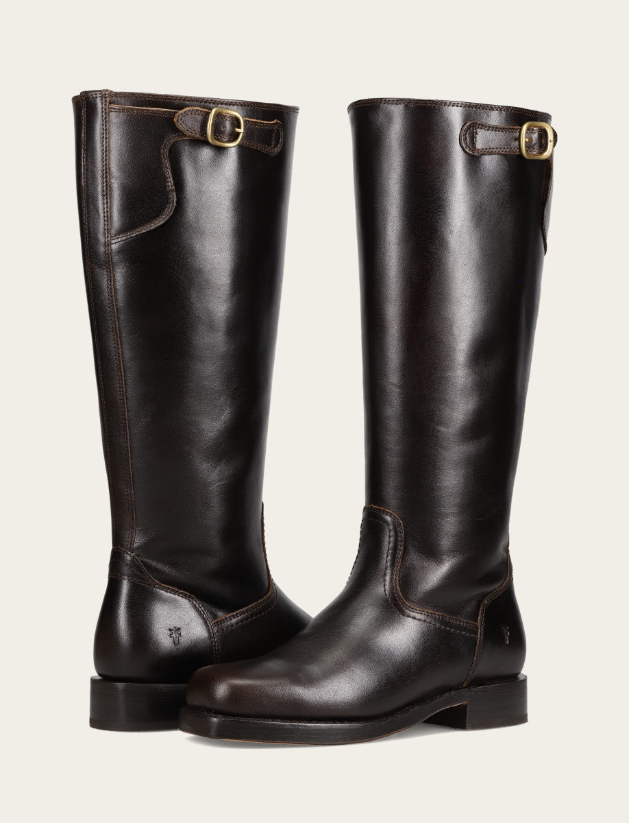 Frye Women's Bourbon Campus Low Heel Tall Riding Wide Calf Boot / Bourbon