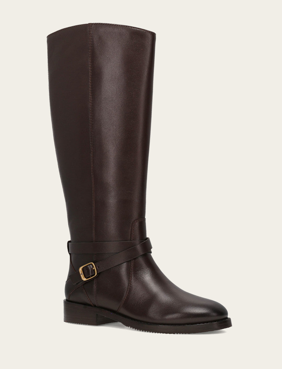 Frye Women's Dark Brown Melissa Belted Riding Boot / Dark Brown