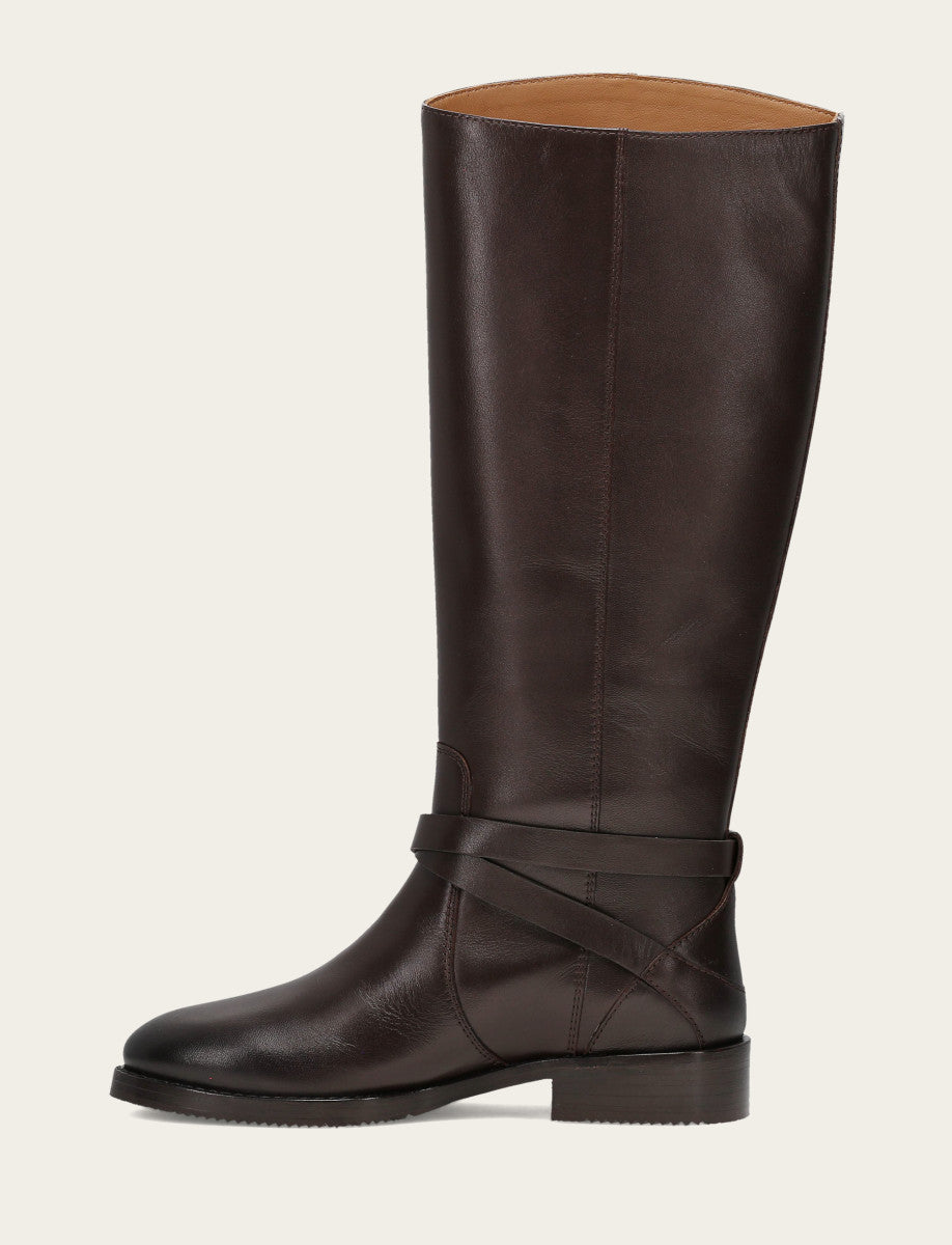 Frye Women's Dark Brown Melissa Belted Riding Boot / Dark Brown