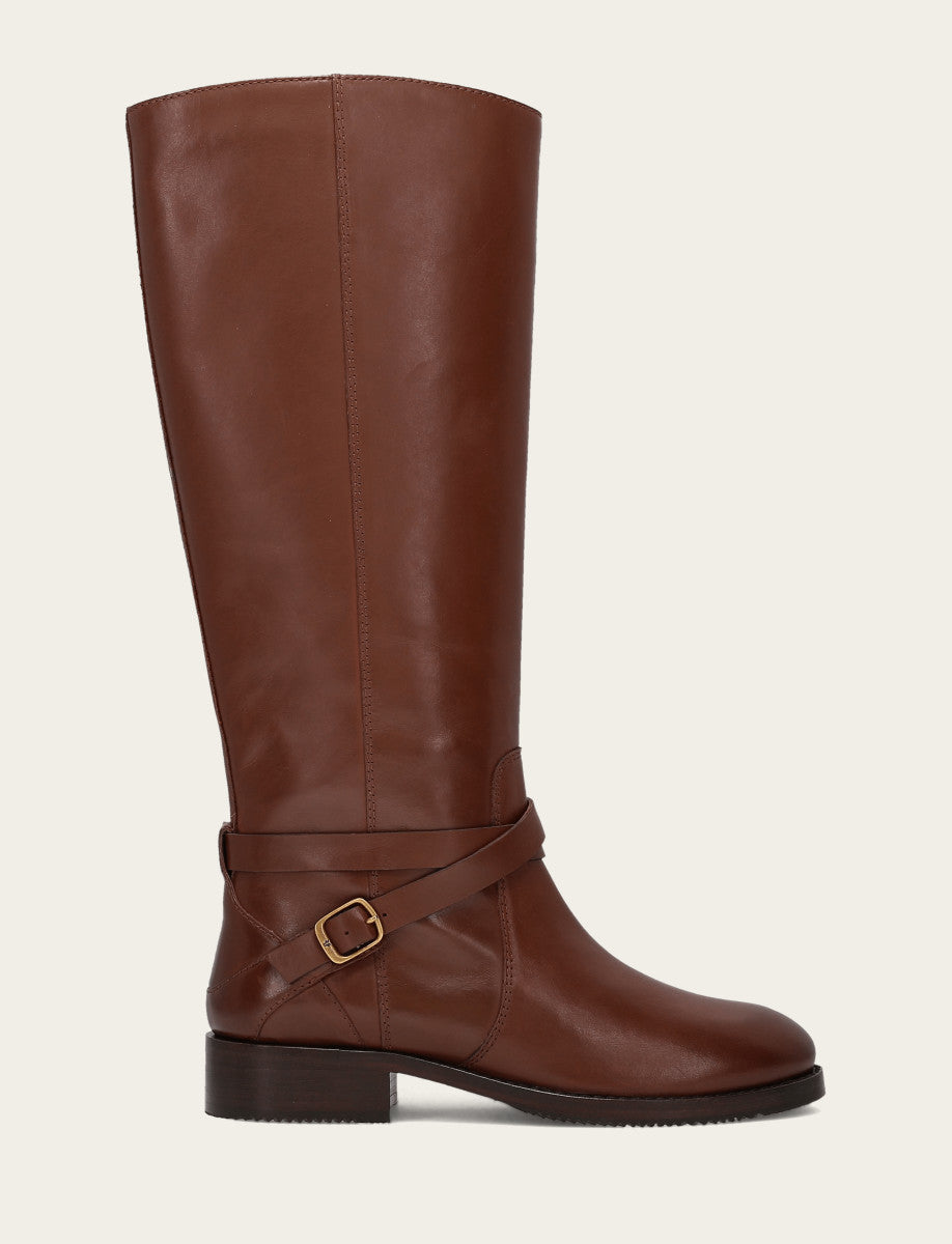Frye Women's Walnut Melissa Belted Riding Wide Calf Boot / Walnut