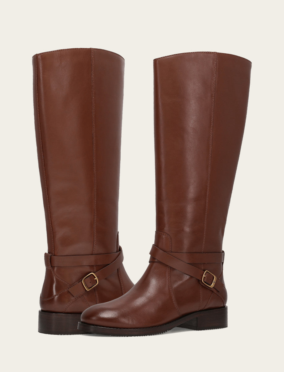 Frye Women's Walnut Melissa Belted Riding Wide Calf Boot / Walnut