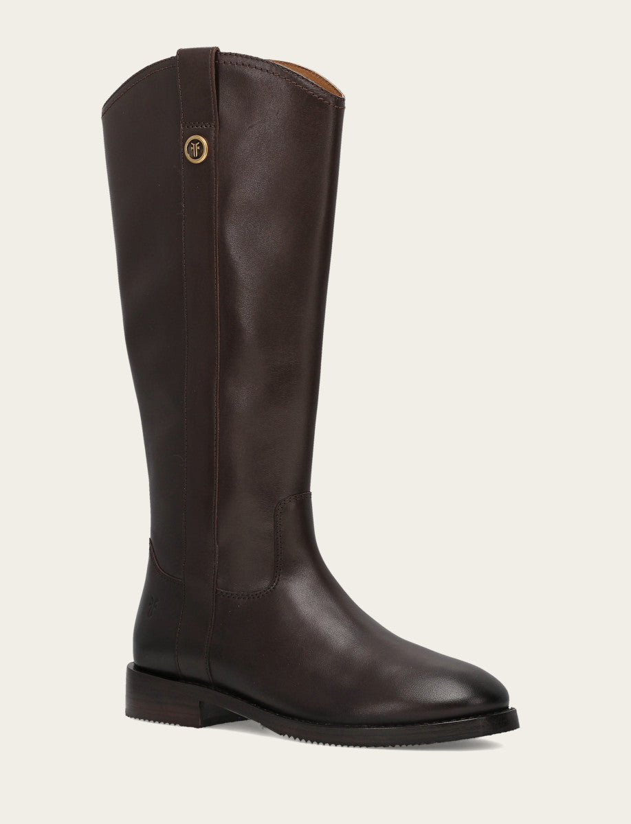 Frye Women's Dark Brown Melissa Button Tall Inside Zip Wide Calf Boot / Dark Brown