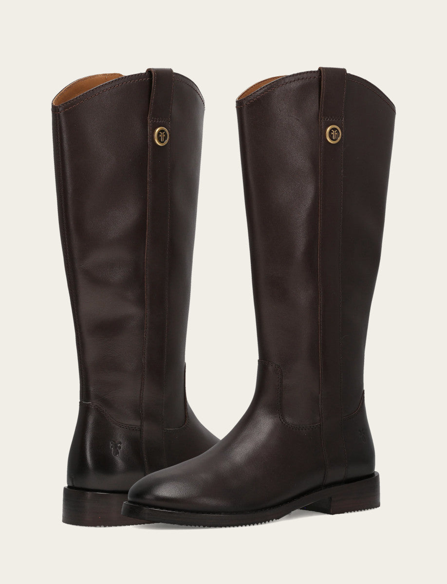 Frye Women's Dark Brown Melissa Button Tall Inside Zip Wide Calf Boot / Dark Brown