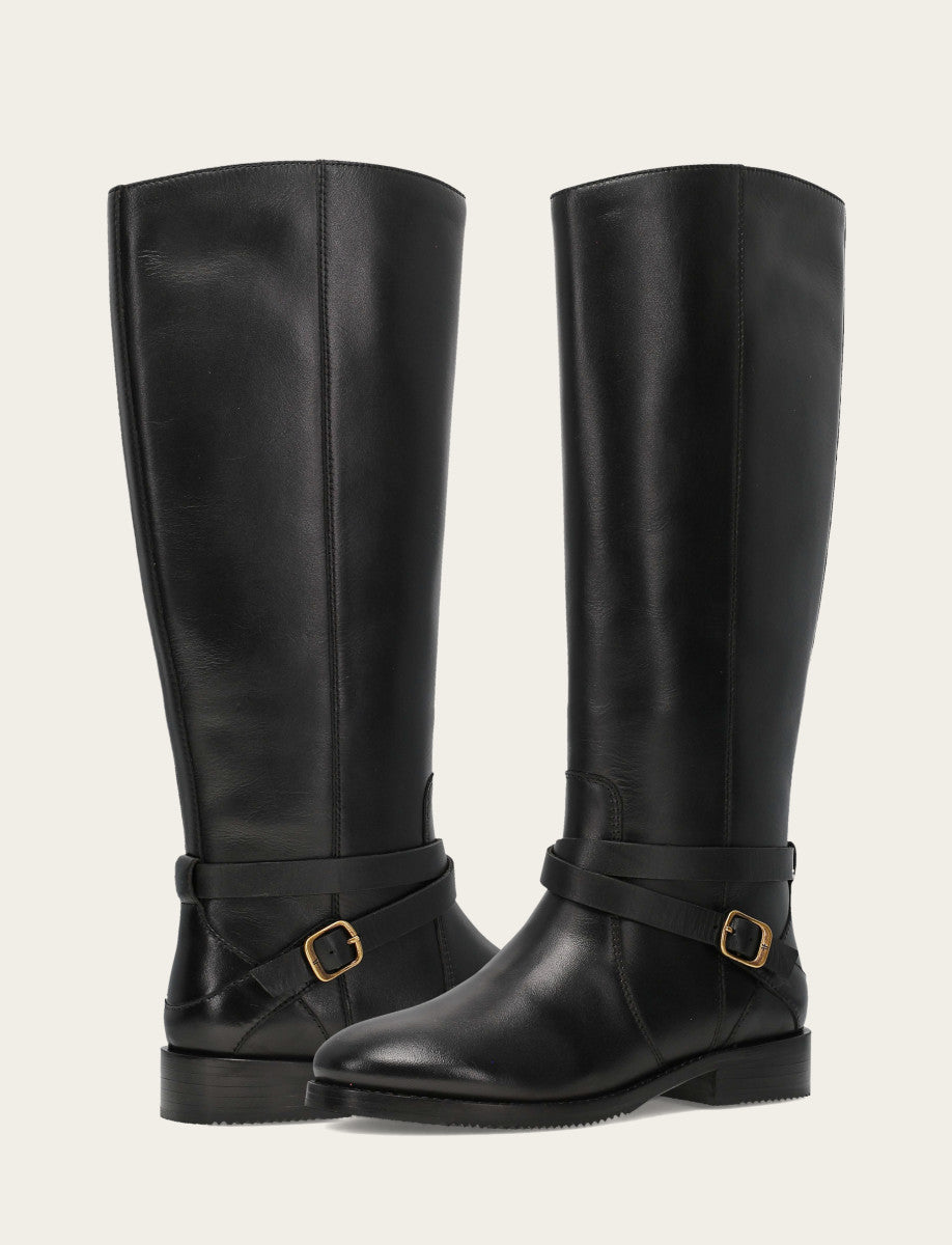 Frye Women's Black Melissa Belted Riding Wide Calf Boot / Black