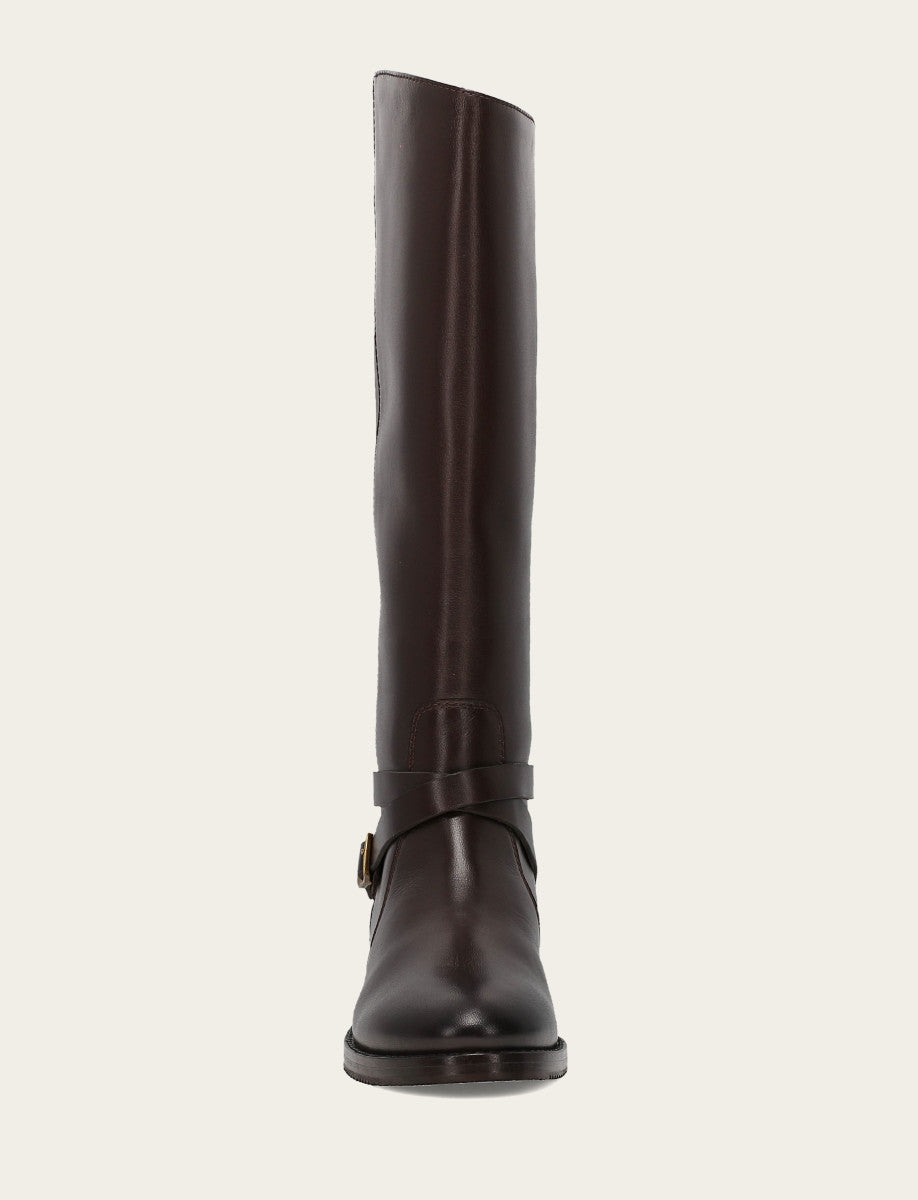 Frye Women's Dark Brown Melissa Belted Riding Wide Calf Boot / Dark Brown