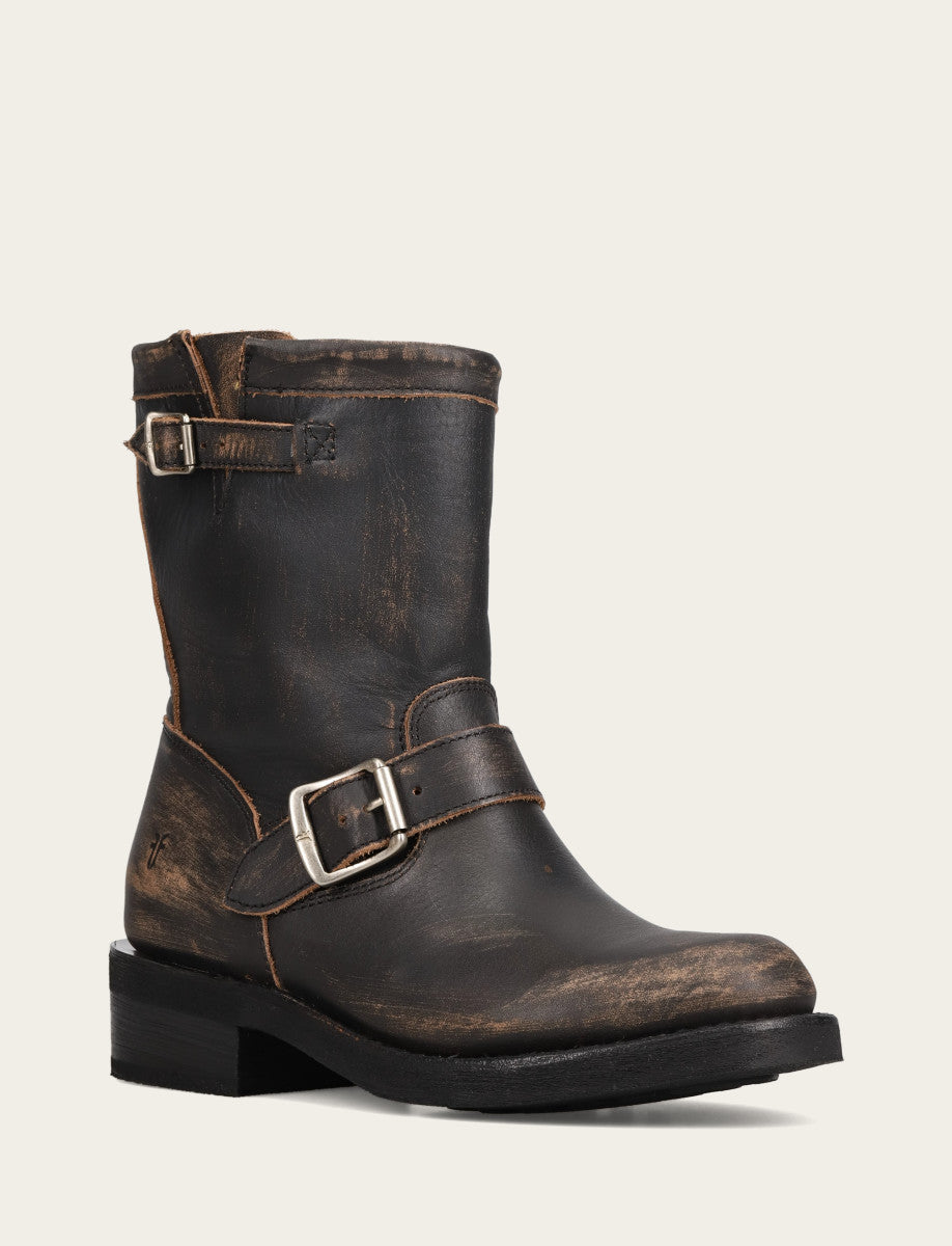 Frye Women's Distressed Black Viv Short Engineer Boot / Distressed Black