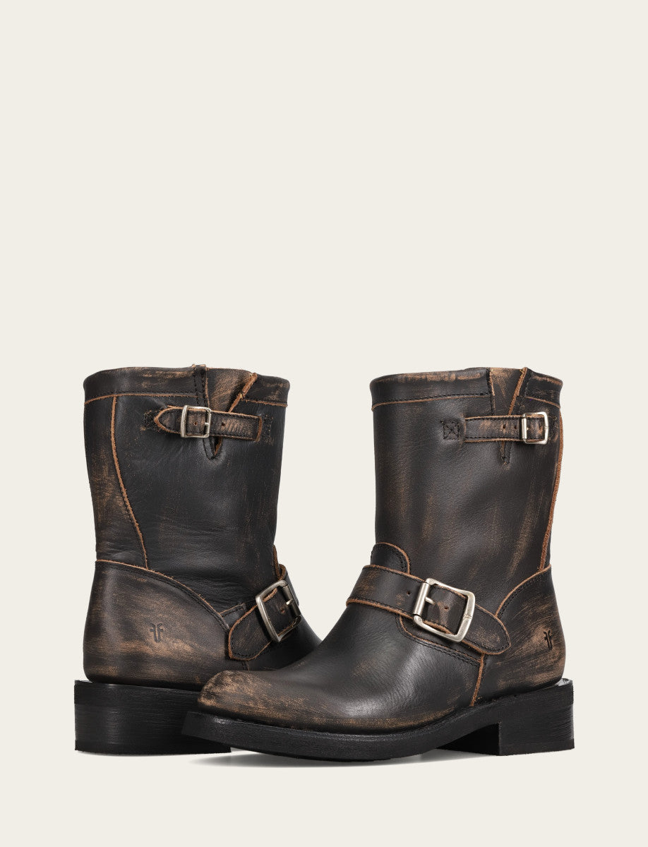 Frye Women's Distressed Black Viv Short Engineer Boot / Distressed Black