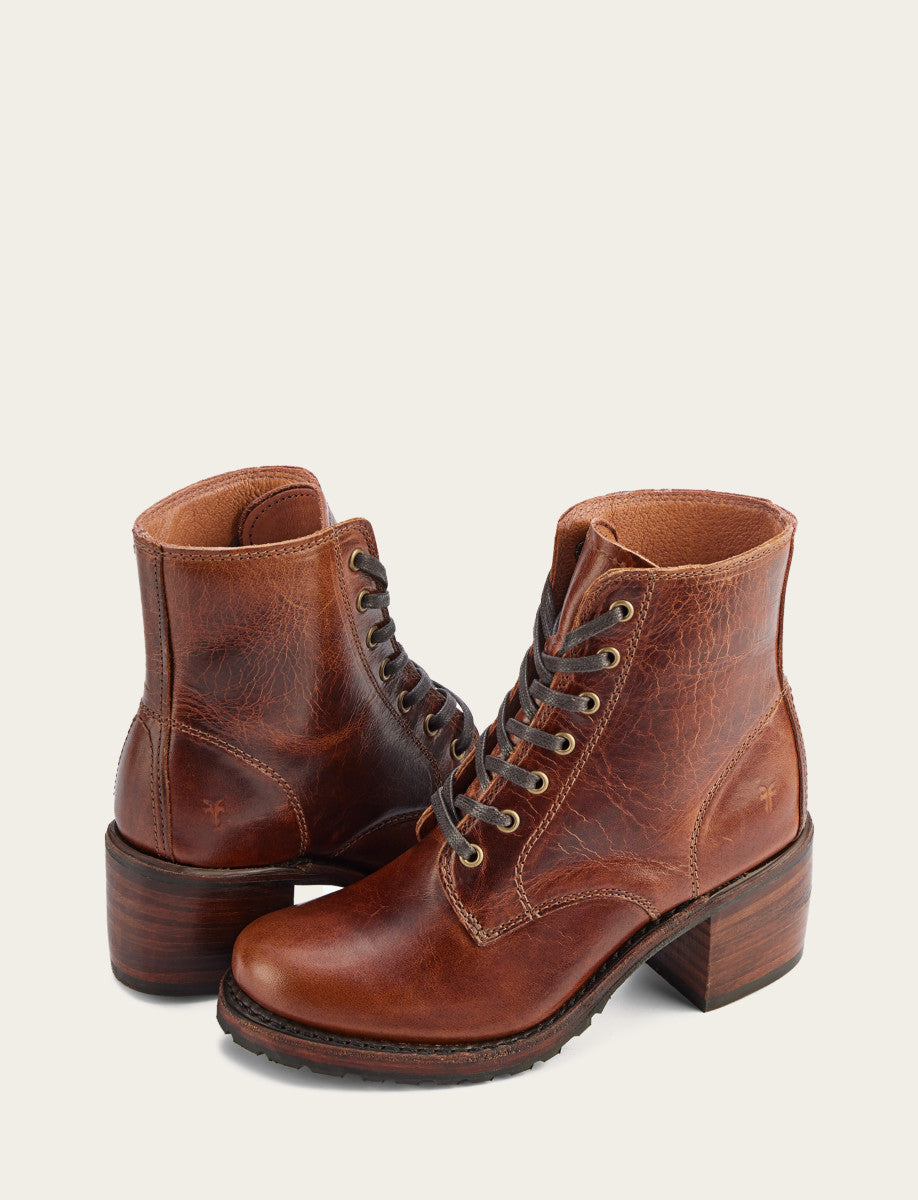 Frye Women's Cognac Sabrina 6G Lace Up Boots / Cognac