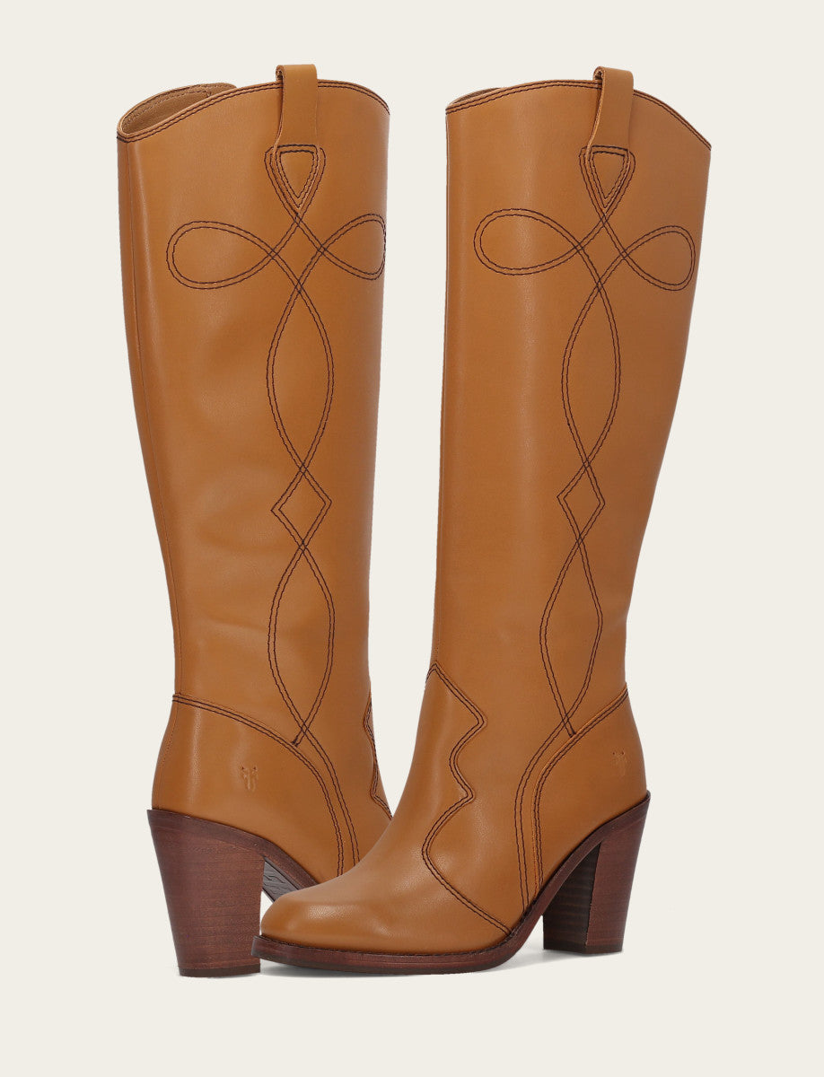 Frye Women’s Caramel Corinne Deco Stitch Tall Boots / Caramel
