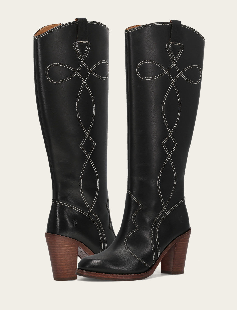 Frye Women's Black Corinne Tall Deco Stitch Boot / Black