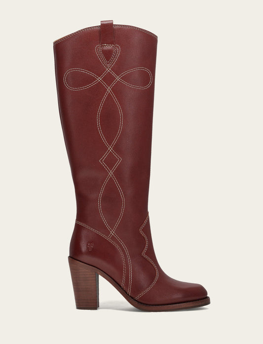 Frye Women's Cranberry Corinne Tall Deco Stitch Boot / Cranberry