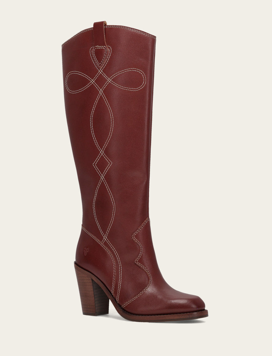 Frye Women's Cranberry Corinne Tall Deco Stitch Boot / Cranberry