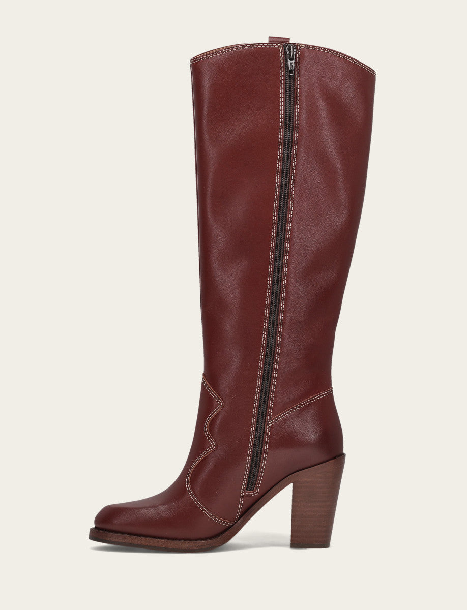 Frye Women's Cranberry Corinne Tall Deco Stitch Boot / Cranberry