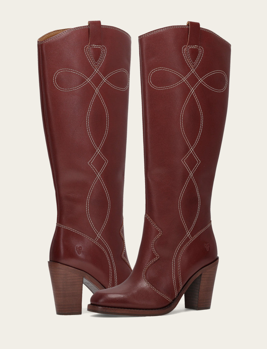 Frye Women's Cranberry Corinne Tall Deco Stitch Boot / Cranberry