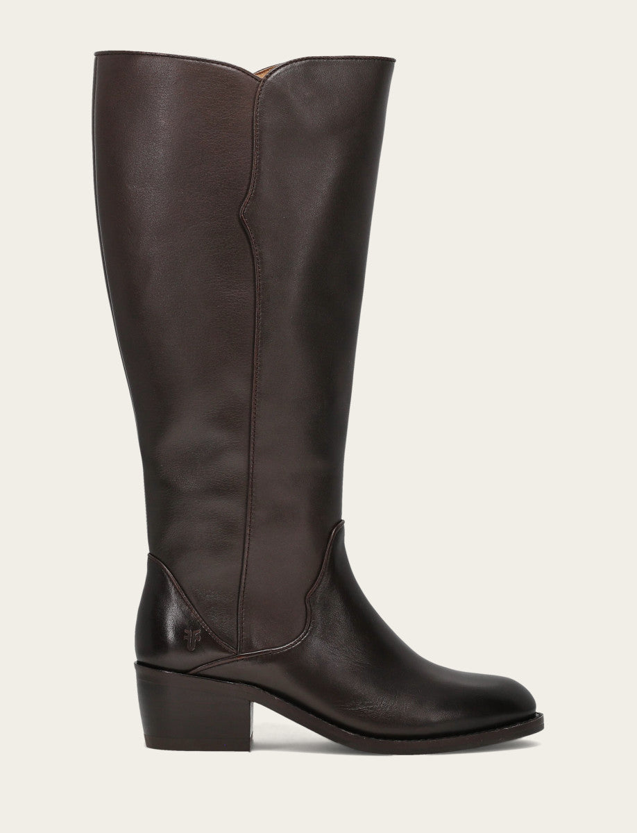 Frye Women's Dark Brown Carson 2 Piping Tall Wide Calf Boot / Dark Brown