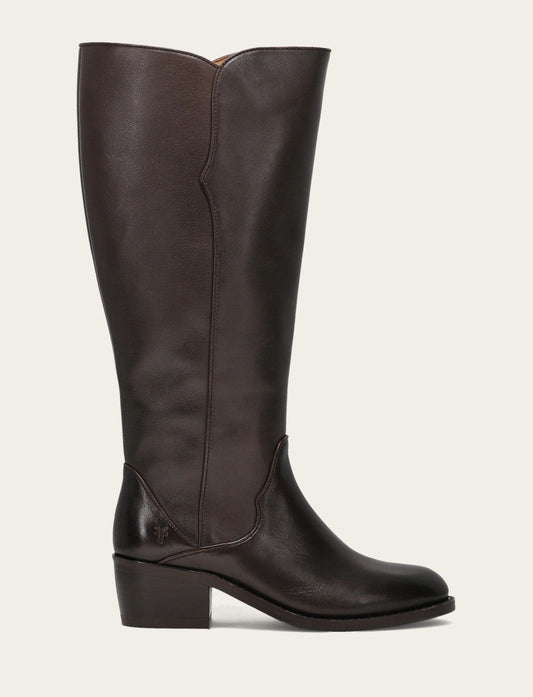 Frye Women's Dark Brown Carson 2 Piping Tall Wide Calf Boot / Dark Brown