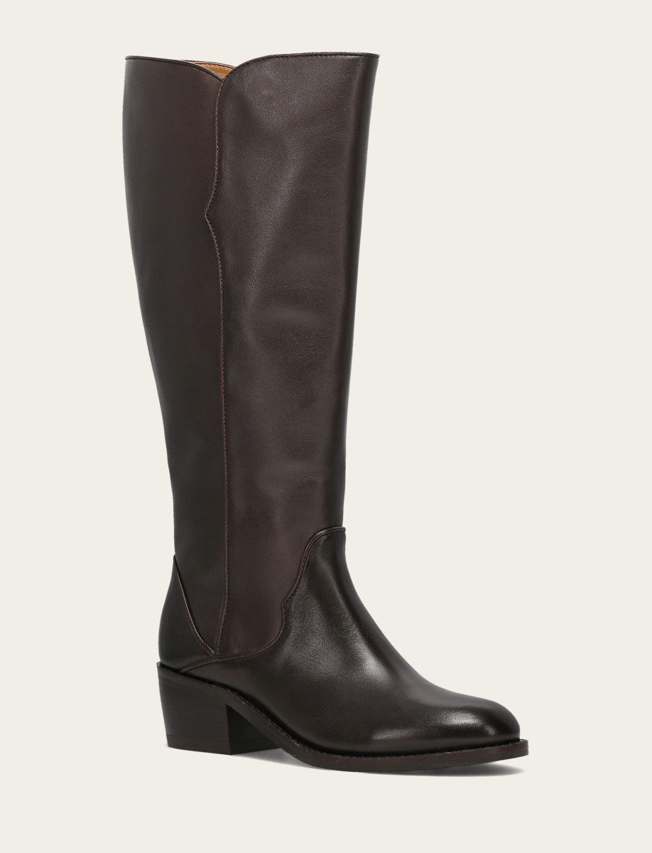 Frye Women's Dark Brown Carson 2 Piping Tall Wide Calf Boot / Dark Brown