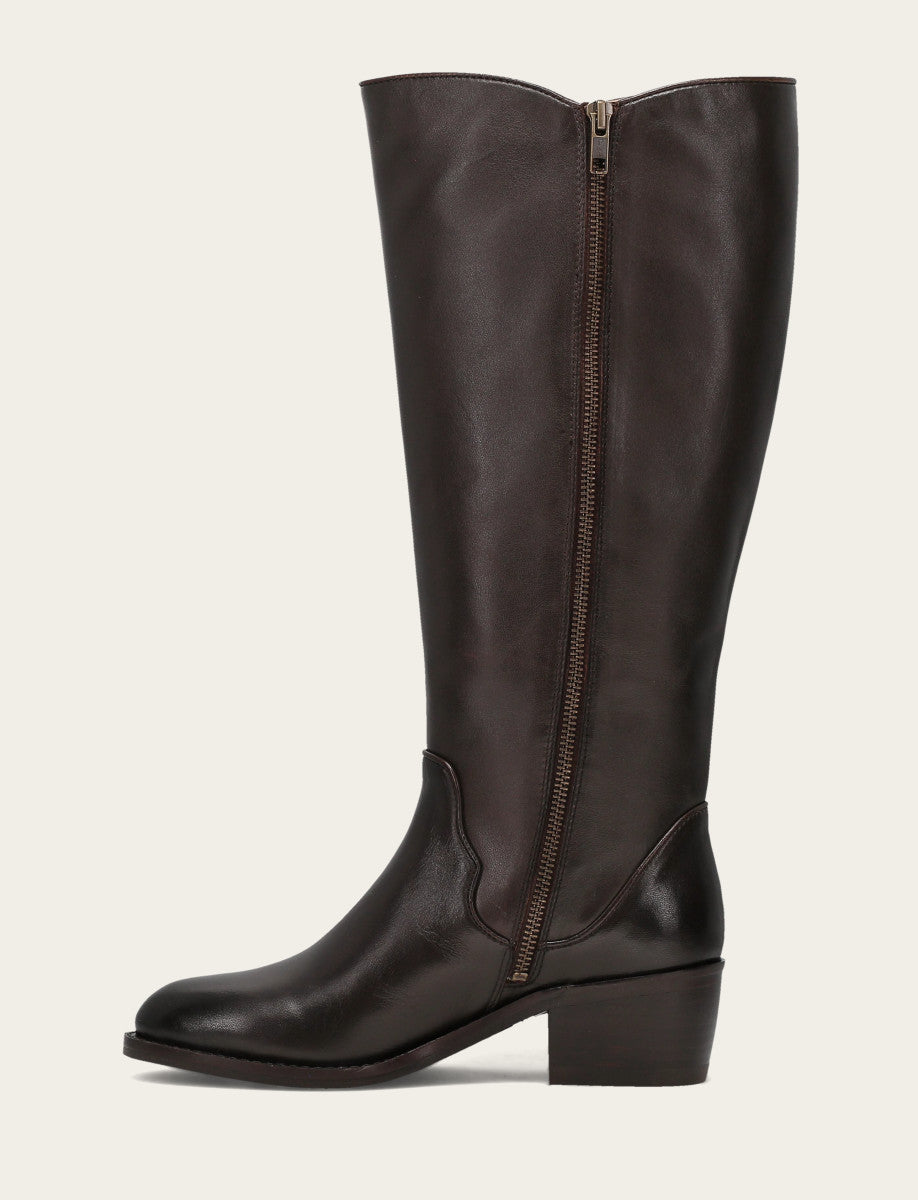 Frye Women's Dark Brown Carson 2 Piping Tall Wide Calf Boot / Dark Brown