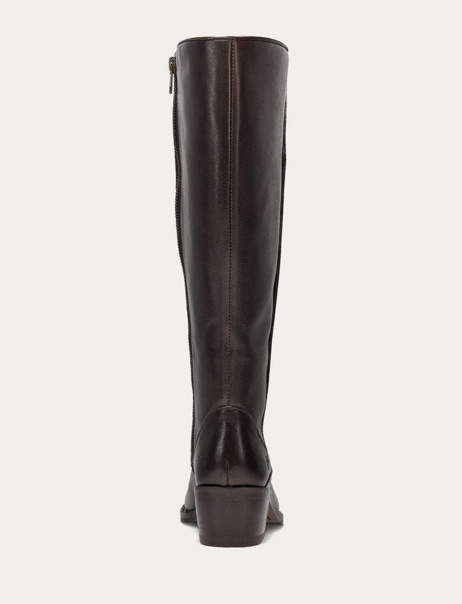 Frye Women's Dark Brown Carson 2 Piping Tall Wide Calf Boot / Dark Brown