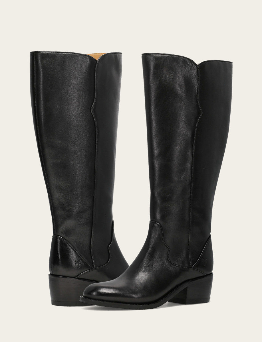 Frye Women's Black Carson 2 Piping Tall Wide Calf Boot / Black