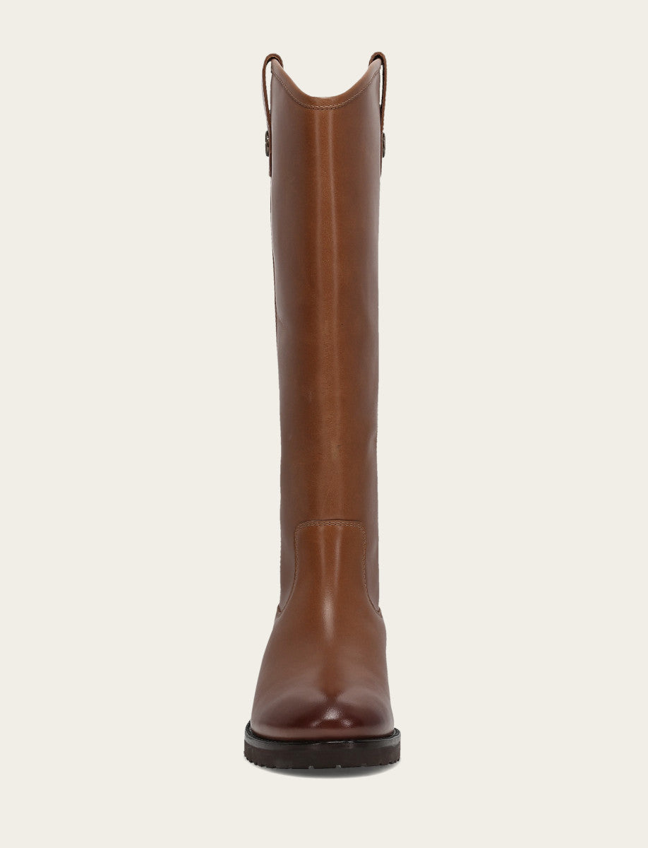 Frye Women's Tan Melissa Lug Button Tall Wide Calf Boot / Tan