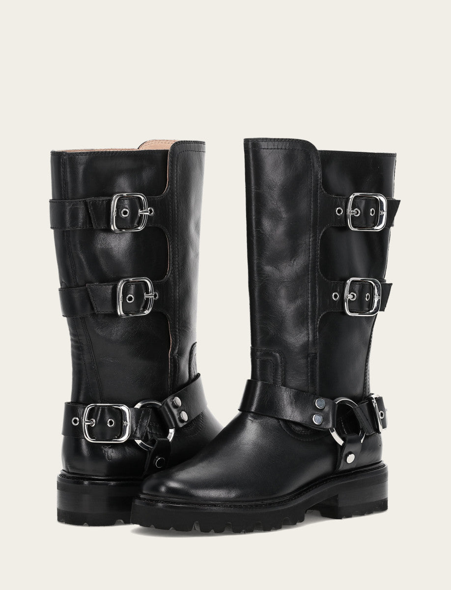 Frye Women's Black Olivia Moto Mid Boot / Black