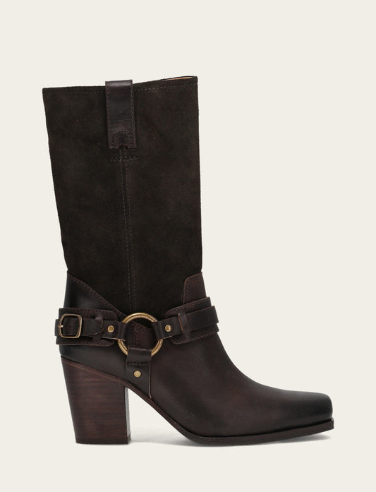Frye Women's Dark Brown Shiloh Harness Belted Boot / Dark Brown
