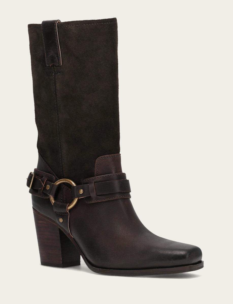 Frye Women's Dark Brown Shiloh Harness Belted Boot / Dark Brown