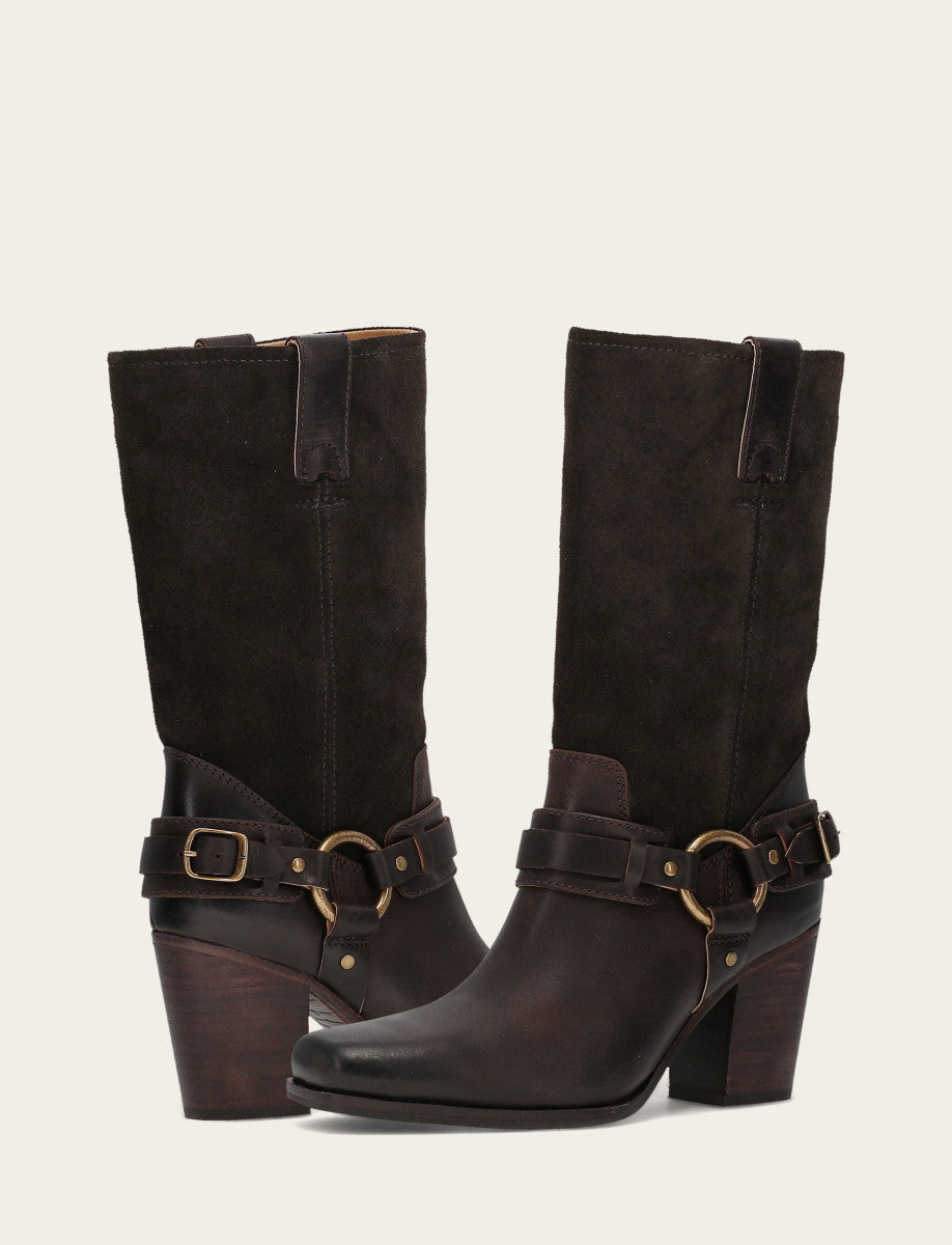 Frye Women's Dark Brown Shiloh Harness Belted Boot / Dark Brown