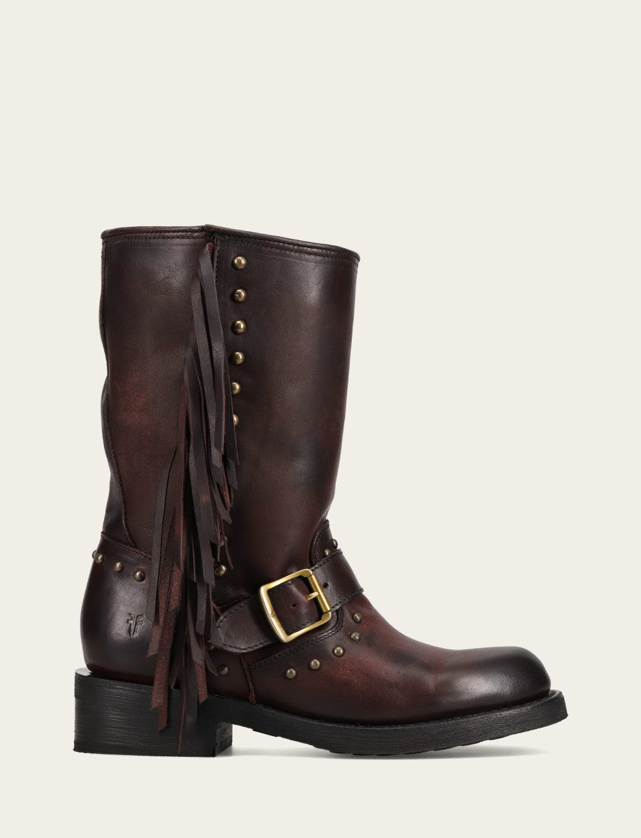 Frye Women's Cherry Lacquer Viv Fringe Engineer Boot / Cherry Lacquer