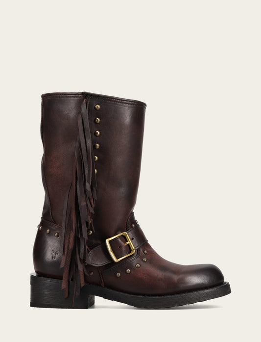 Frye Women's Cherry Lacquer Viv Fringe Engineer Boot / Cherry Lacquer