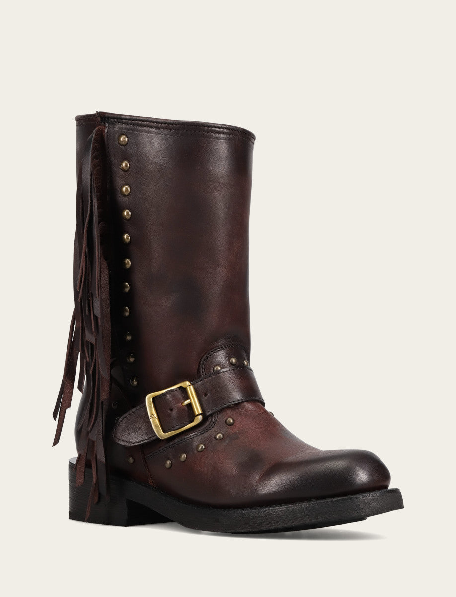 Frye Women's Cherry Lacquer Viv Fringe Engineer Boot / Cherry Lacquer