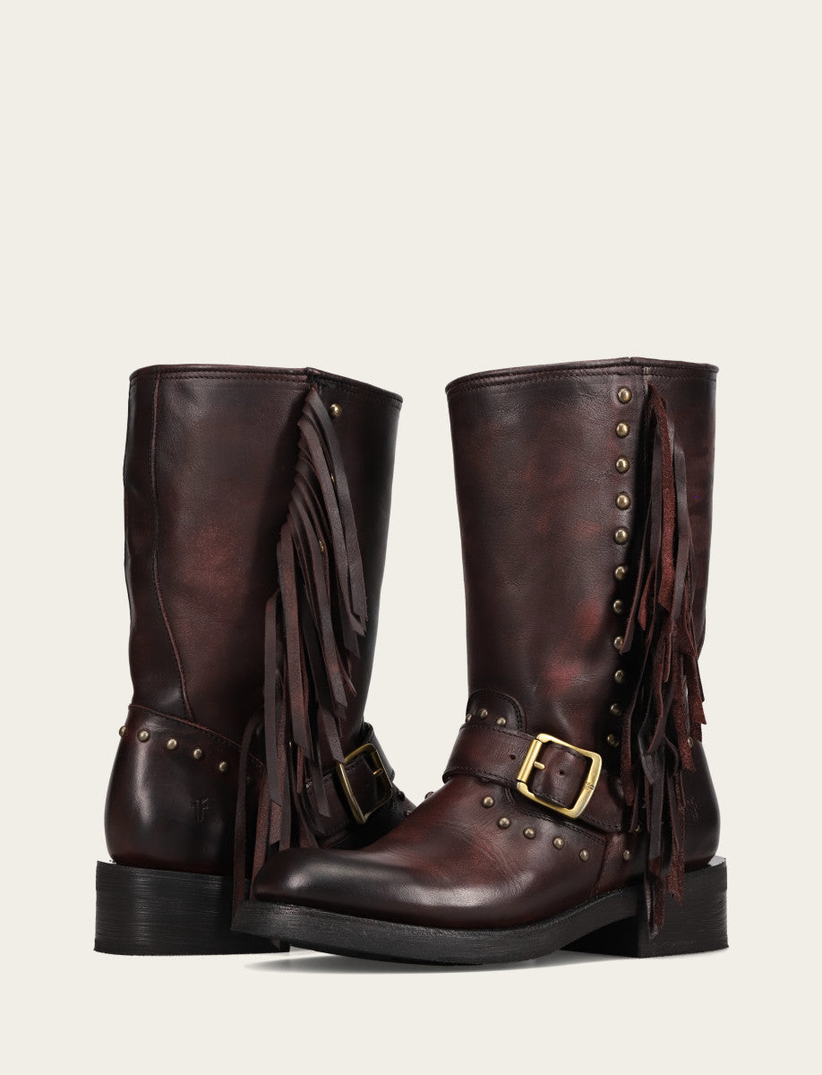 Frye Women's Cherry Lacquer Viv Fringe Engineer Boot / Cherry Lacquer