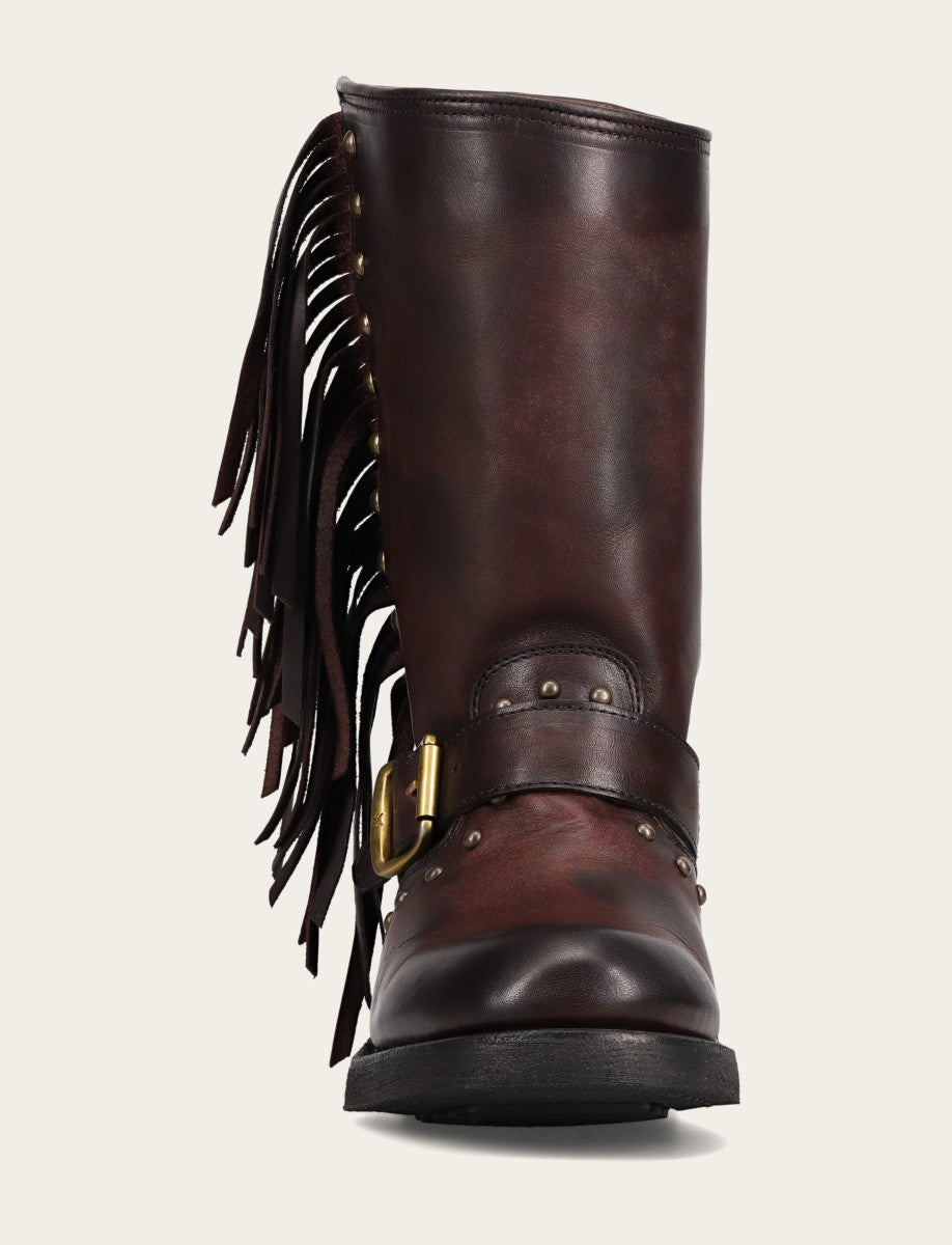 Frye Women's Cherry Lacquer Viv Fringe Engineer Boot / Cherry Lacquer