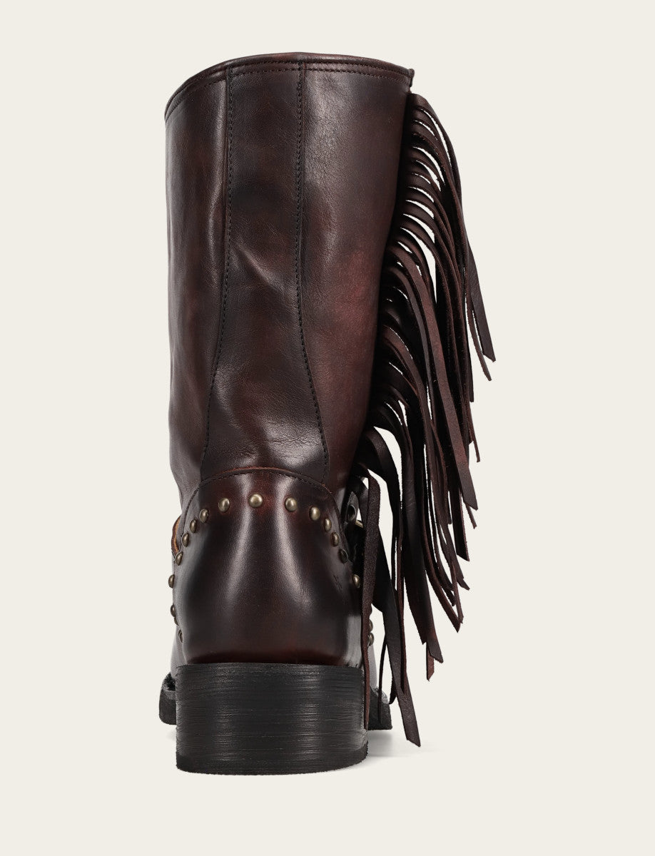 Frye Women's Cherry Lacquer Viv Fringe Engineer Boot / Cherry Lacquer