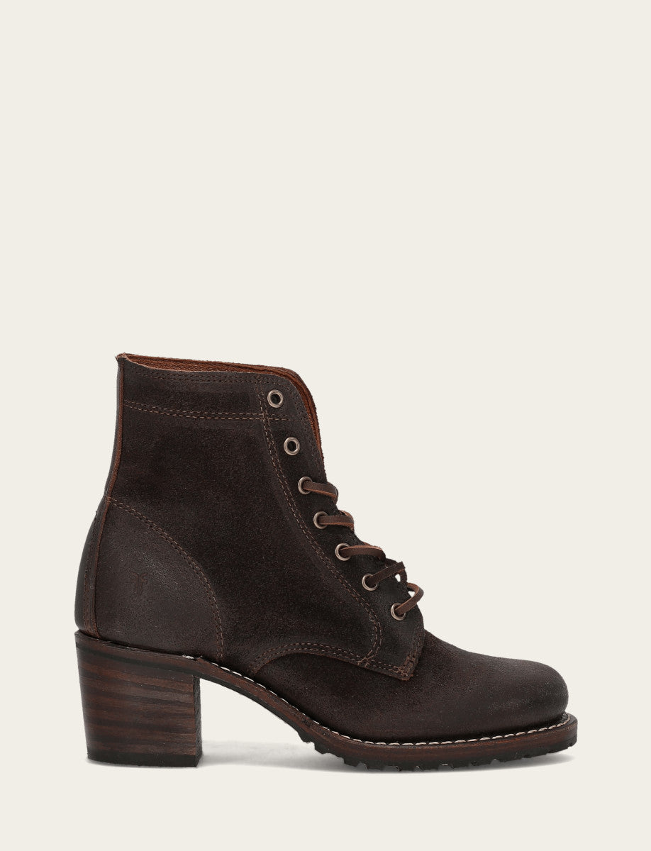 Frye Women's Dark Brown Sabrina 6G Lace Up Boots / Dark Brown