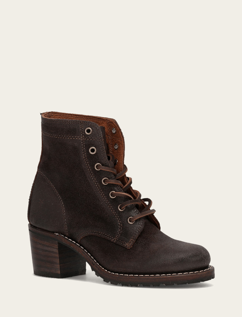 Frye Women's Dark Brown Sabrina 6G Lace Up Boots / Dark Brown