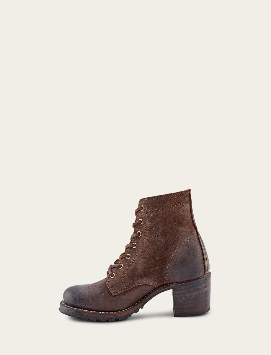 Frye Women's Dark Brown Sabrina 6G Lace Up Boots / Dark Brown