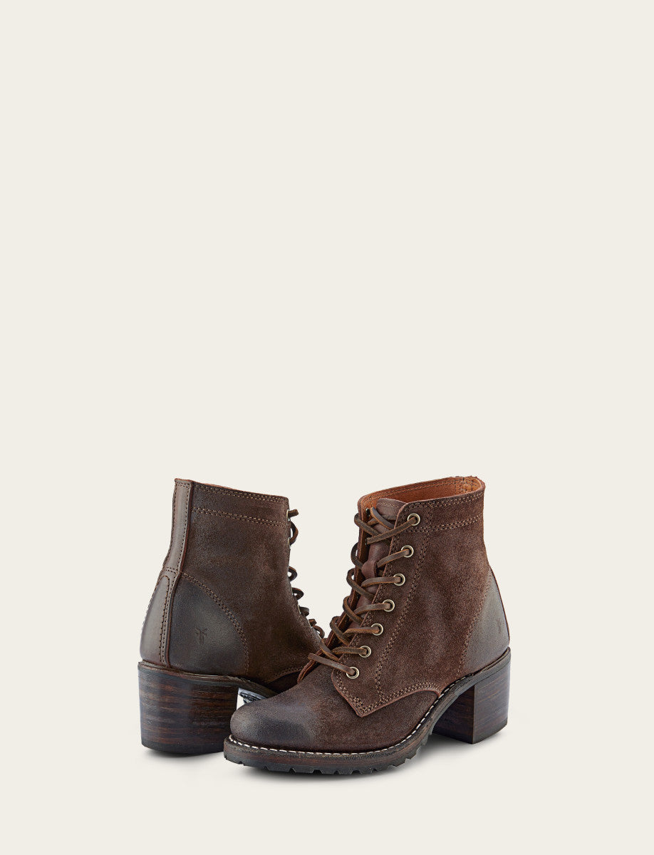 Frye Women's Dark Brown Sabrina 6G Lace Up Boots / Dark Brown