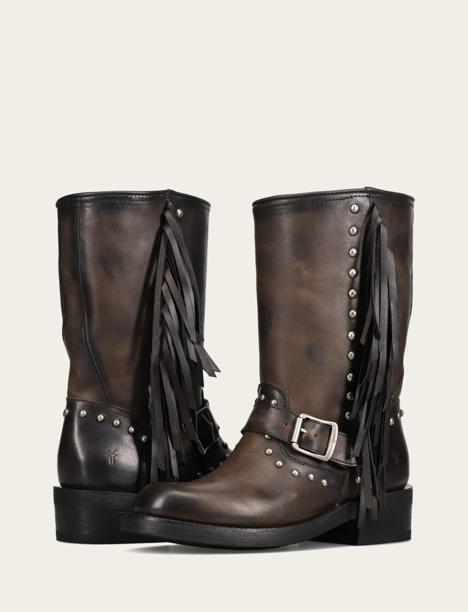 Frye Women's Black Viv Fringe Engineer Boot / Black