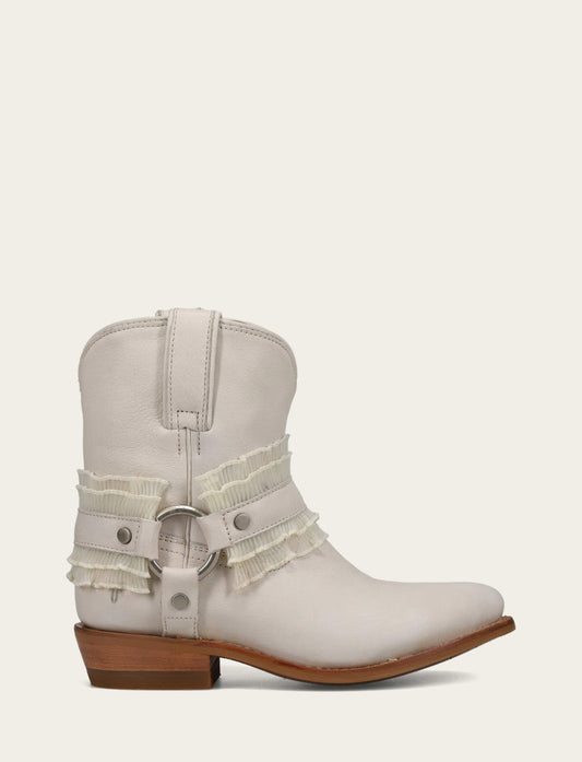 Frye Women's Ivory Billy Harness Ruffle Boots / Ivory